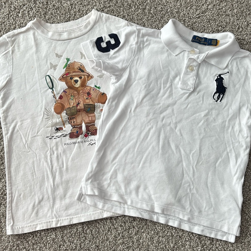 Polo Ralph Lauren white tshirt and polo size 7 for boys